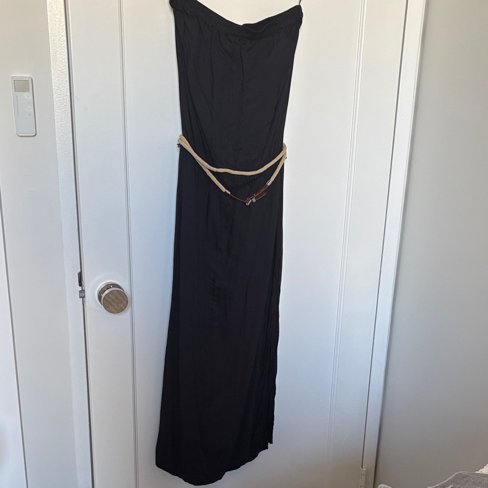 Michael Kors Navy Strapless Dress with Braided Belt